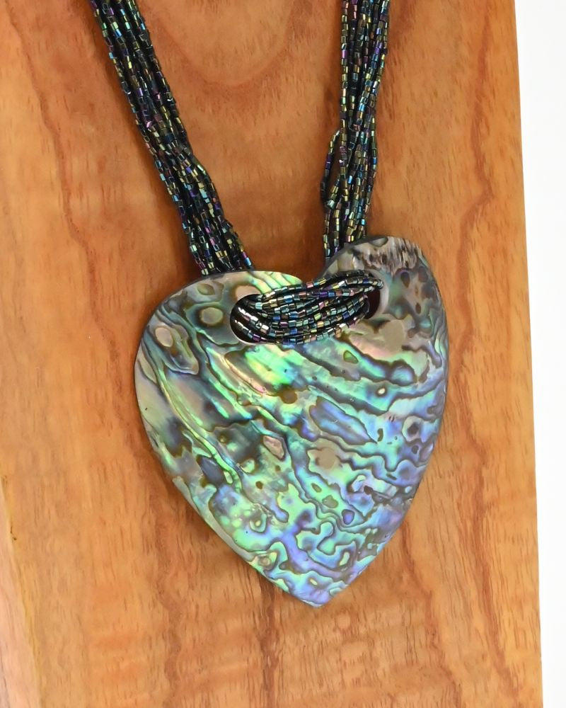 Heart Shape Shell Necklace with bead French Hook with Pink and Black Beads