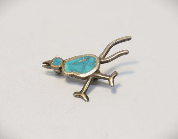 Vintage Navajo Silver/Turquoise inlay Bird Pin 1"