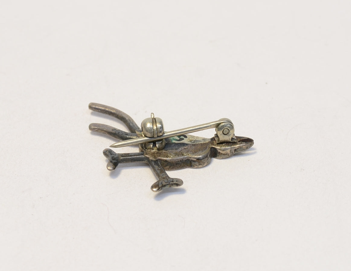 Vintage Navajo Silver/Turquoise inlay Bird Pin 1"