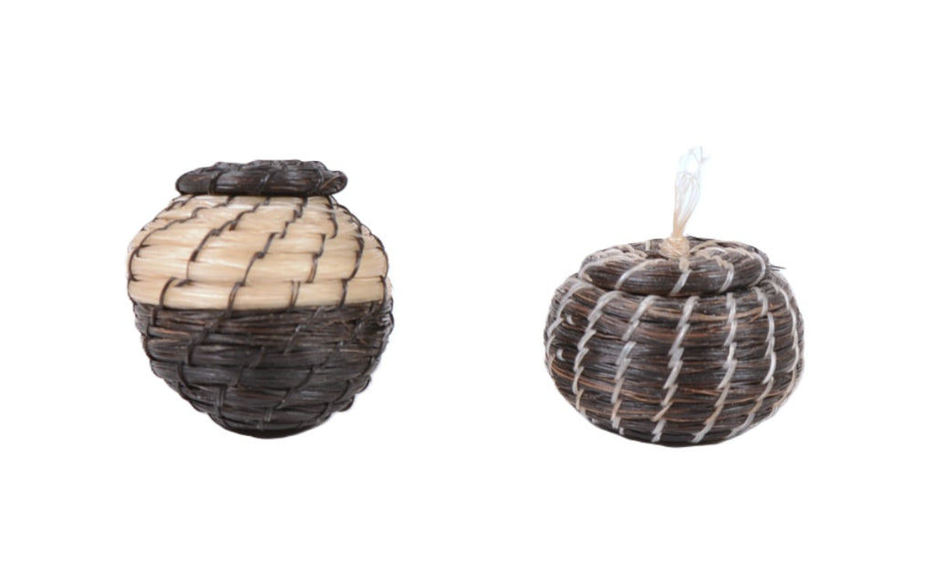 Pima Horsehair Miniature Baskets with Lids Pair of 2