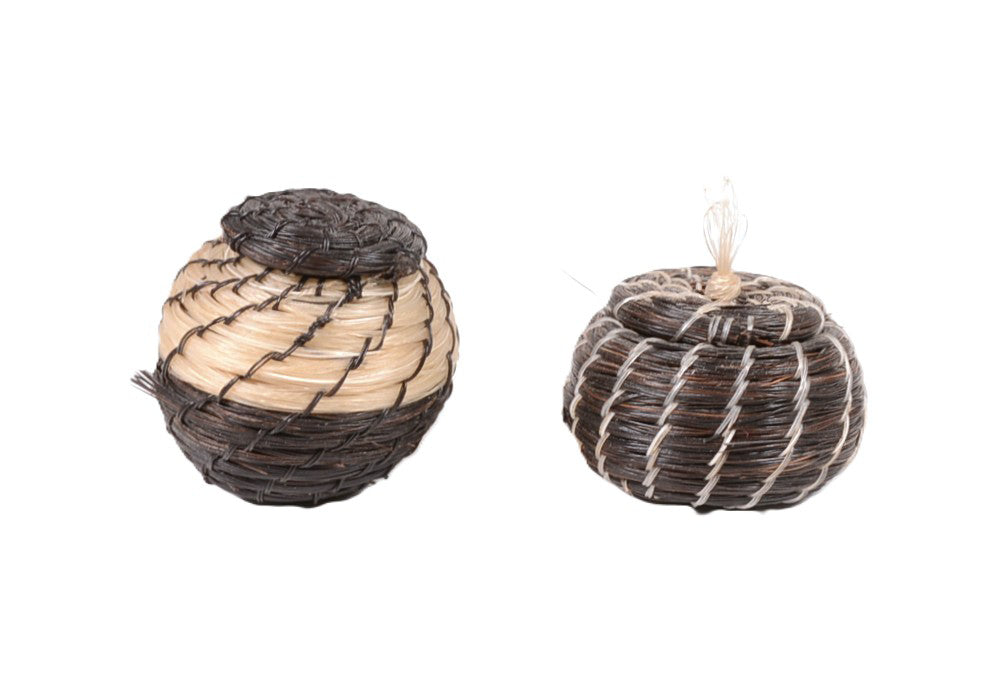 Pima Horsehair Miniature Baskets with Lids Pair of 2