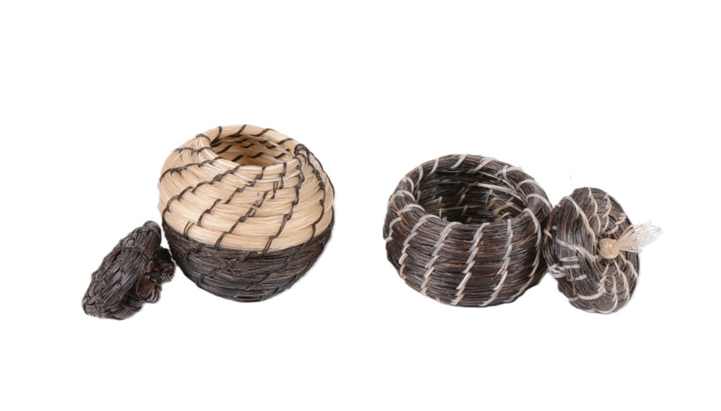Pima Horsehair Miniature Baskets with Lids Pair of 2