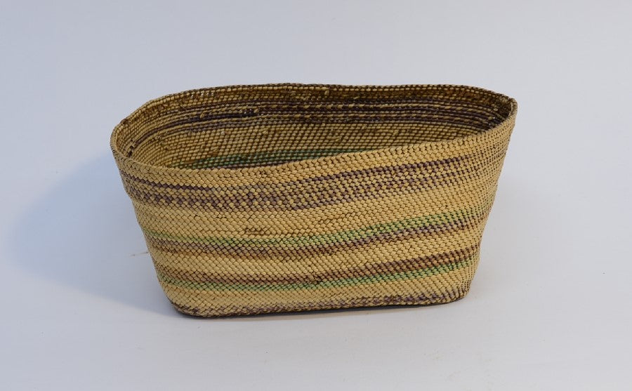 Makah Twined Basket with plaited cedar base