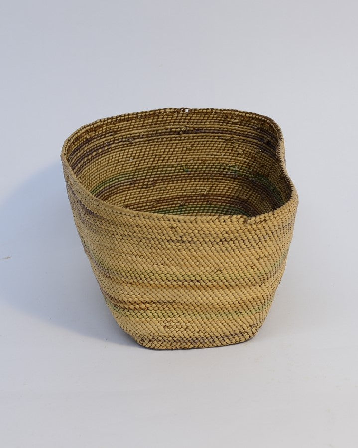 Makah Twined Basket with plaited cedar base
