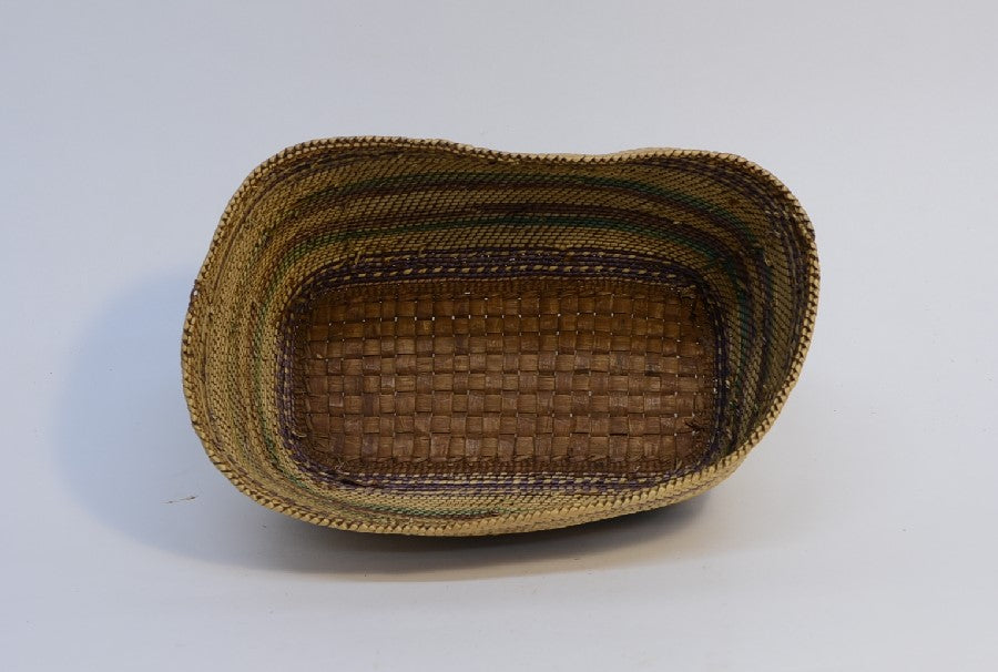 Makah Twined Basket with plaited cedar base