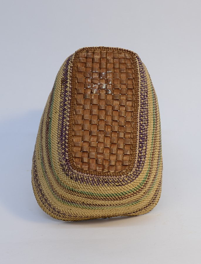 Makah Twined Basket with plaited cedar base