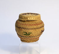 Makah Basket with Lid; Whale and Bird