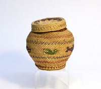 Makah Basket with Lid; Whale and Bird