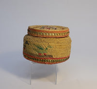 Makah Basket with Lid;  Birds and Canoe