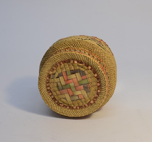 Makah Basket with Lid;  Birds and Canoe