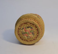 Makah Basket with Lid;  Birds and Canoe
