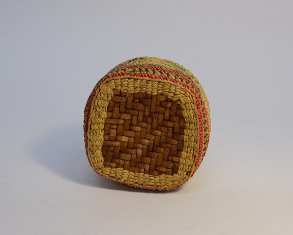 Makah Basket with Lid;  Birds and Canoe