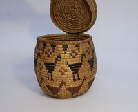 Salish Basket with Lid; Pictorial with Birds