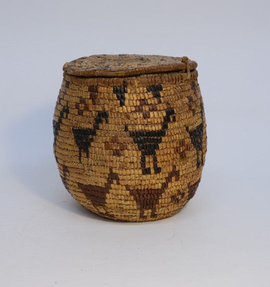 Salish Basket with Lid; Pictorial with Birds