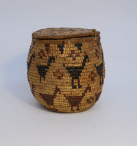 Salish Basket with Lid; Pictorial with Birds