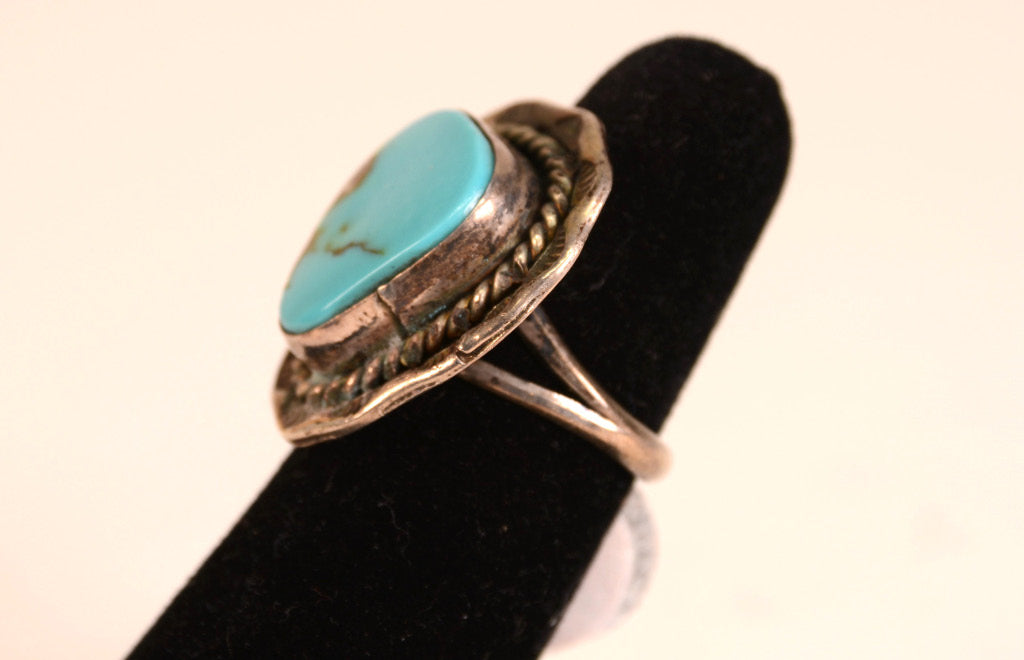 Navajo Sterling Silver and Turquoise Ring, Size 6 1/2