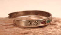 Navajo Chip Inlay Narrow Cuff Bracelet