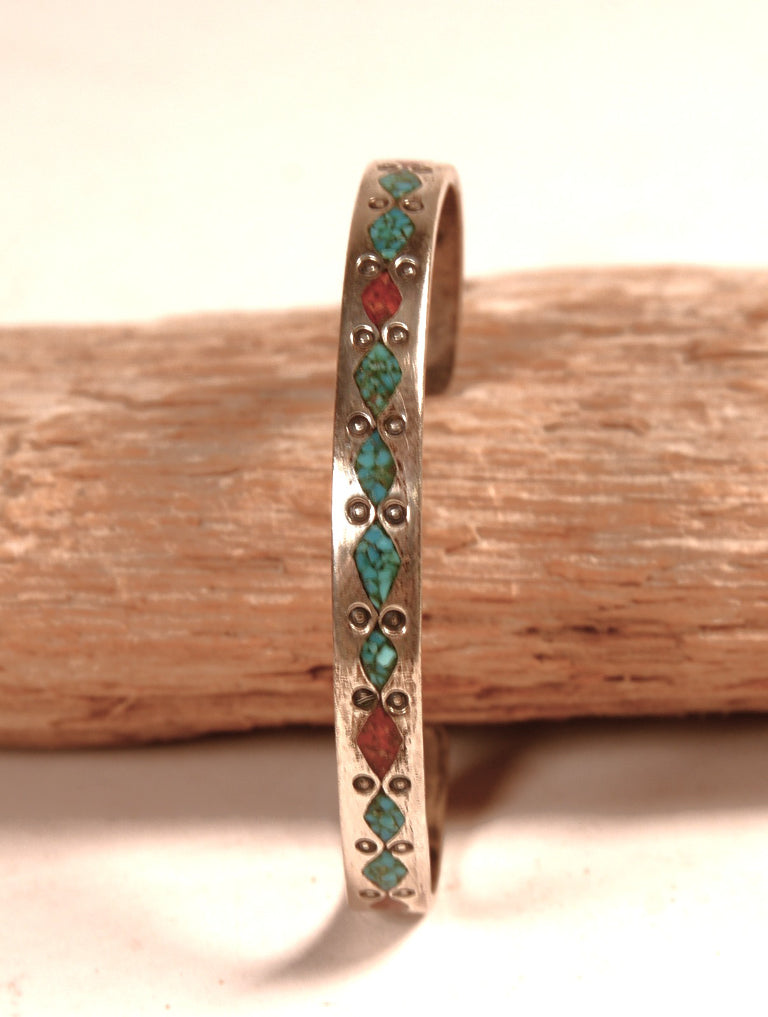 Navajo Chip Inlay Narrow Cuff Bracelet