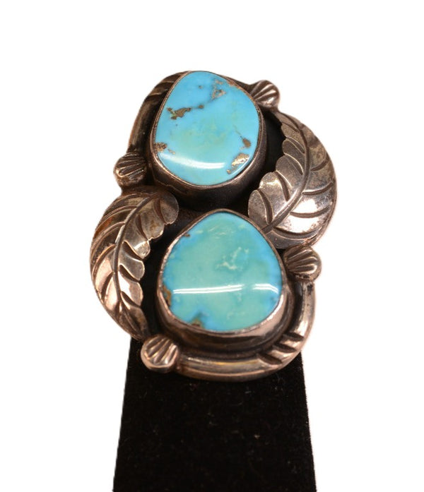 Large Navajo Sterling Silver and Turquoise Ring - Size 6 1/2