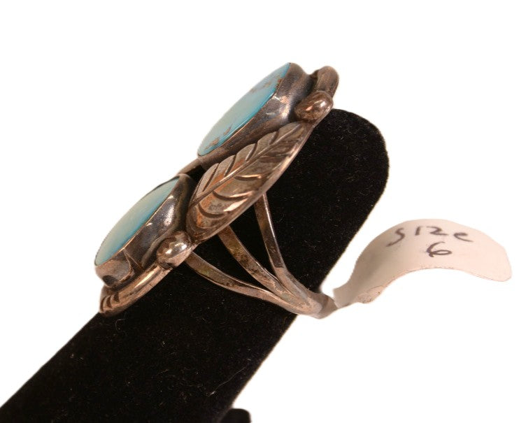 Large Navajo Sterling Silver and Turquoise Ring - Size 6 1/2