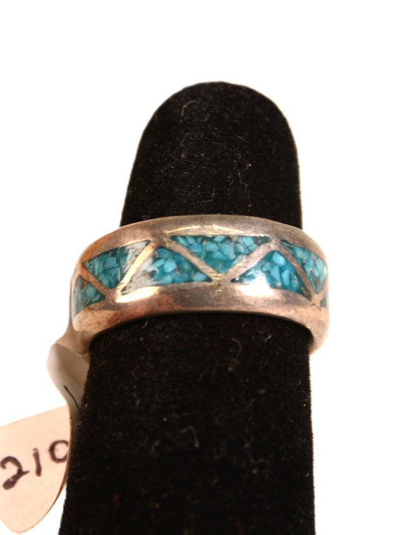 Navajo Sterling Silver and Chip Inlay Turquoise Ring - Size 5 1/2