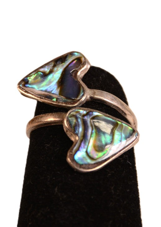 Zuni Mother of Pearl Hearts Ring - Adjustable