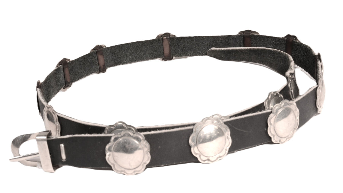 Navajo Sterling Silver Concho Black Leather Belt