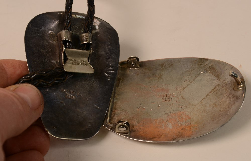 Zuni Sterling Silver and Turquoise Bolo / Buckle SET by Effie Calavaza