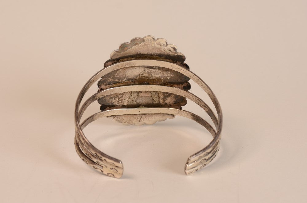 Large Navajo Sterling Silver and Red Coral Cuff Bracelet by Tommy Moore