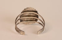 Large Navajo Sterling Silver and Red Coral Cuff Bracelet by Tommy Moore