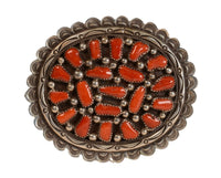 Navajo Sterling Silver and Red Coral Cuff Buckle by Tommy Moore