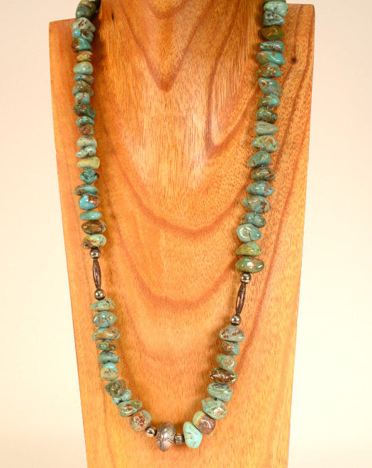 Vintage Navajo Royston Turquoise with Sterling Silver beads Necklace