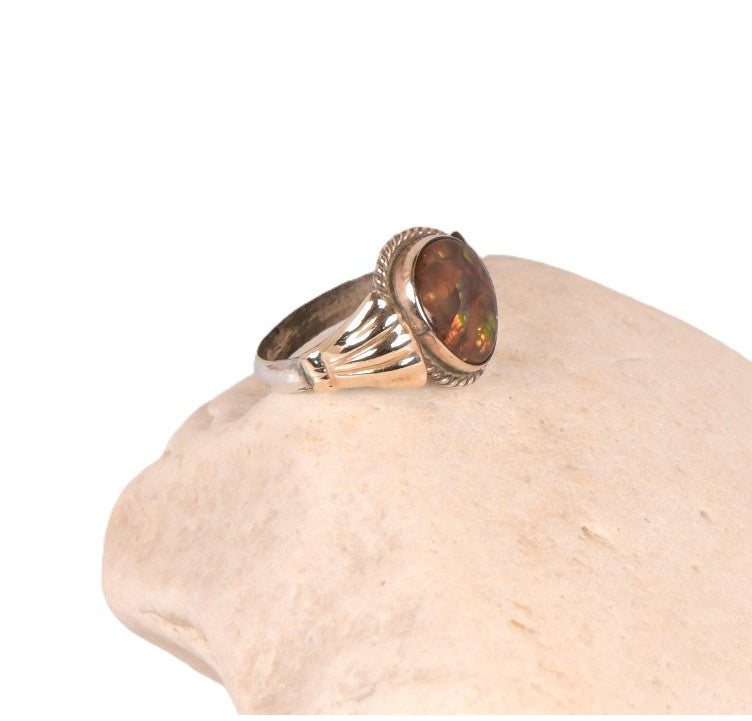Navajo Opal Ring: Sterling Silver with Gold Plating Size 6 3/4