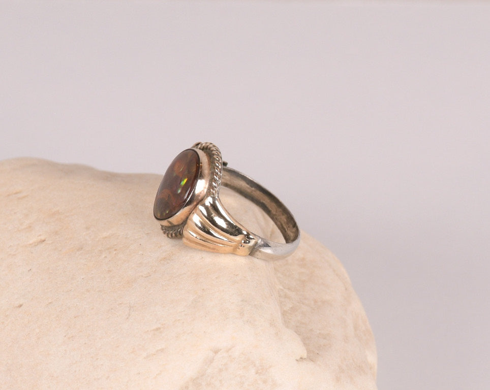 Navajo Opal Ring: Sterling Silver with Gold Plating Size 6 3/4