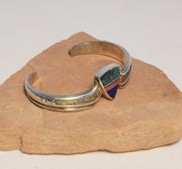 Navajo multi colored gem stone inlaid Bracelet by Ray Tracey 5" length + 1" gap