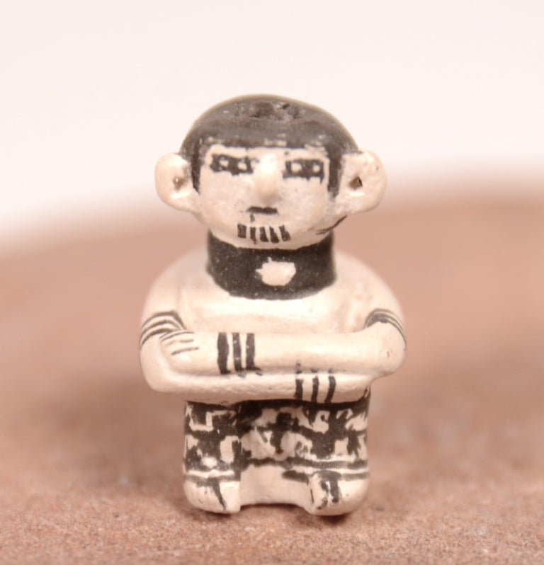 Laguna Pueblo Miniature Figure Black on White Pottery By Thomas Natseway