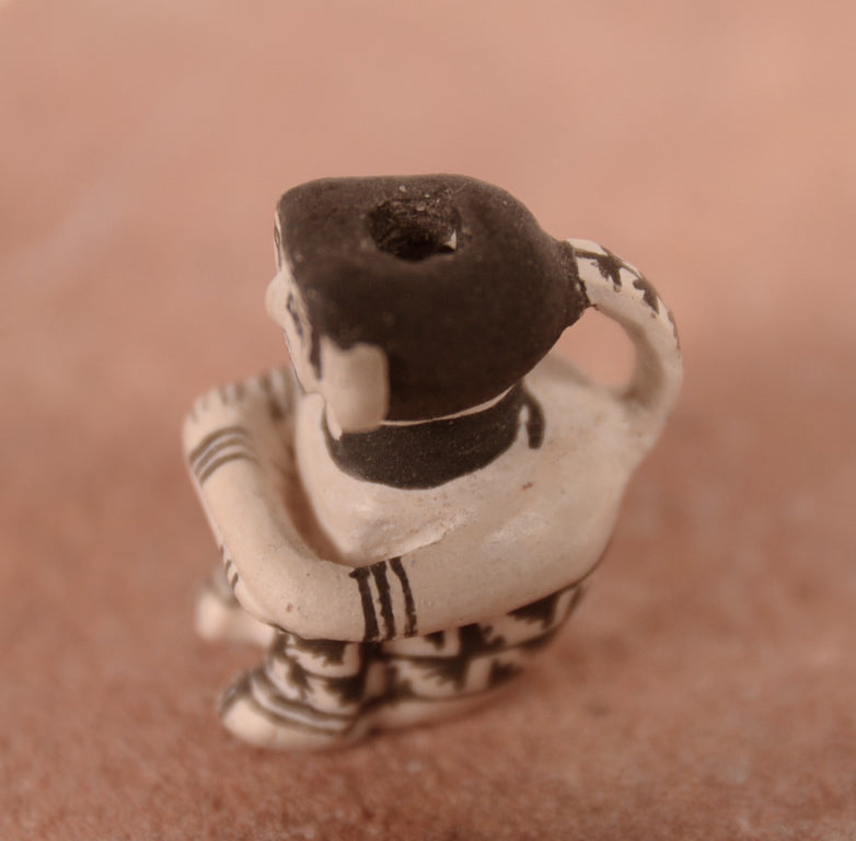 Laguna Pueblo Miniature Figure Black on White Pottery By Thomas Natseway