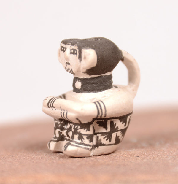 Laguna Pueblo Miniature Figure Black on White Pottery By Thomas Natseway