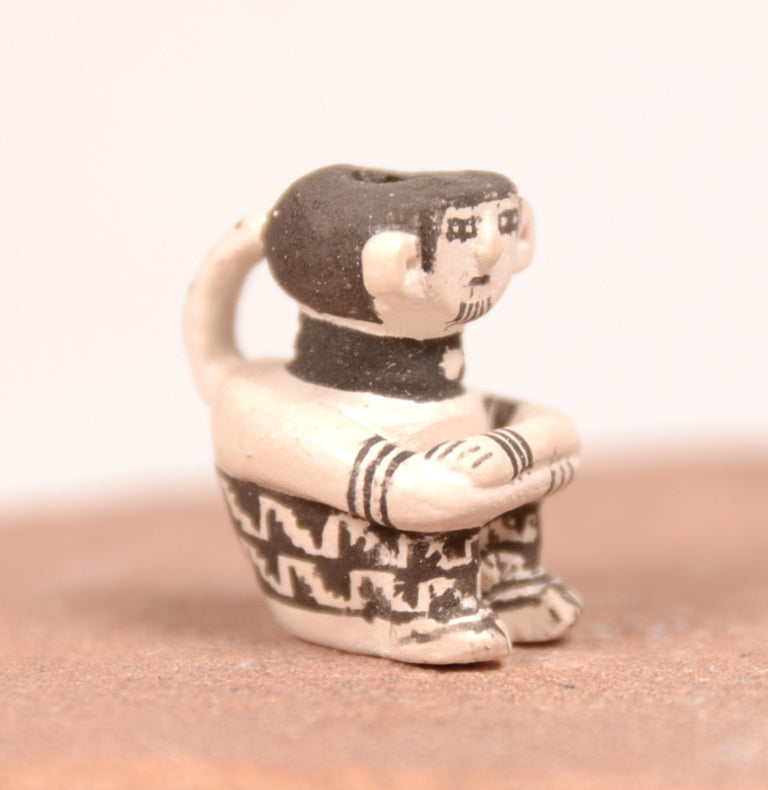 Laguna Pueblo Miniature Figure Black on White Pottery By Thomas Natseway