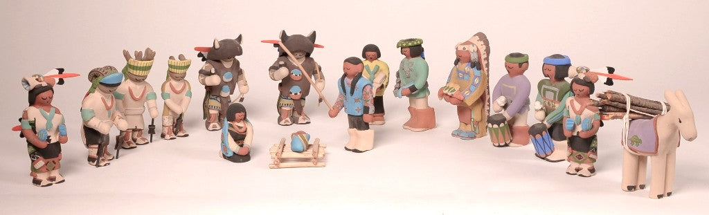 Santa Clara Pueblo Nativity Set of 16 pieces by Jason Garcia