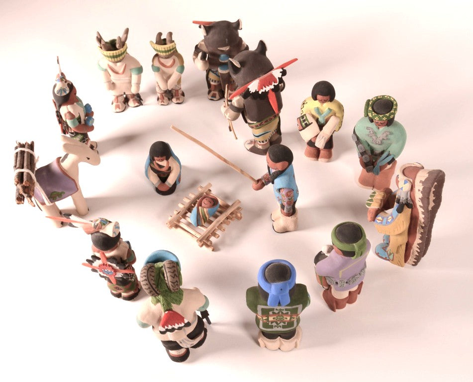 Santa Clara Pueblo Nativity Set of 16 pieces by Jason Garcia