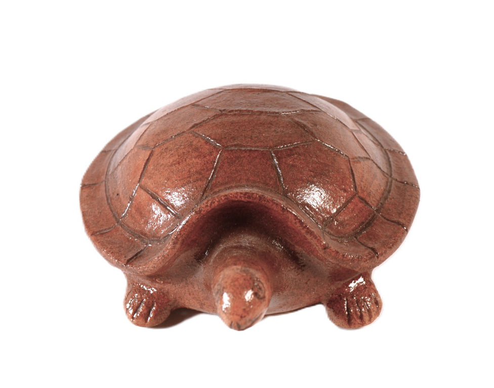 Navajo Pitched Glazed Brown Pottery Turtle By EM