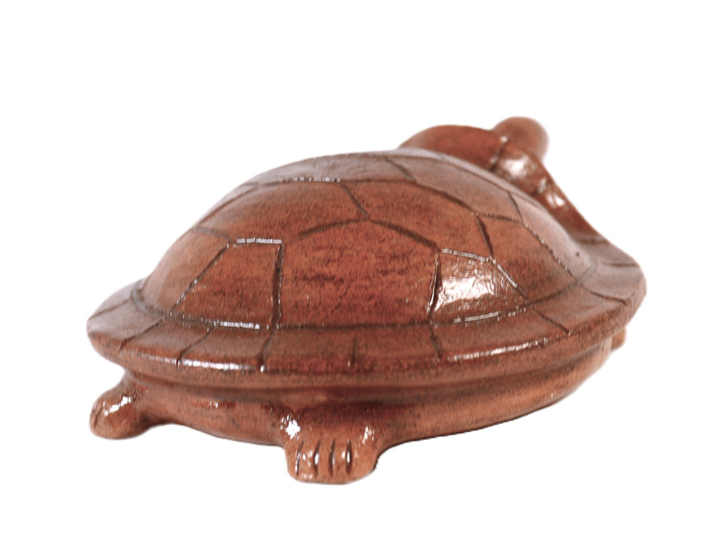Navajo Pitched Glazed Brown Pottery Turtle By EM