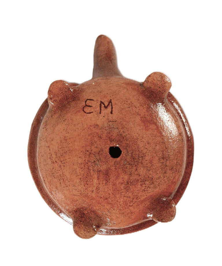 Navajo Pitched Glazed Brown Pottery Turtle By EM
