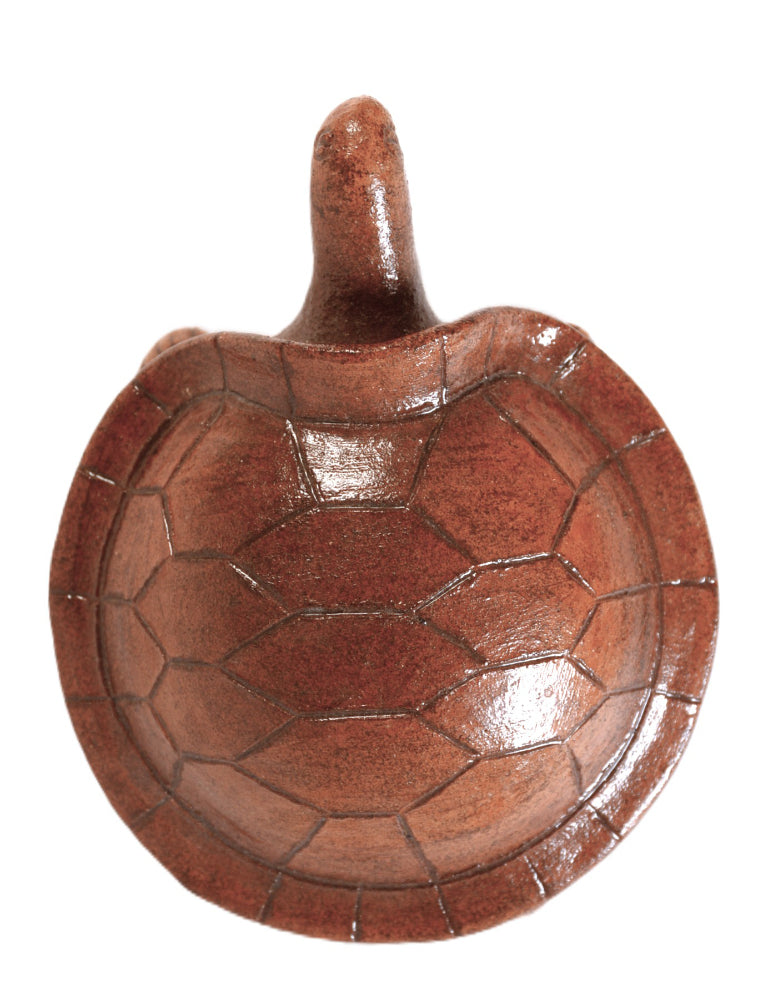 Navajo Pitched Glazed Brown Pottery Turtle By EM