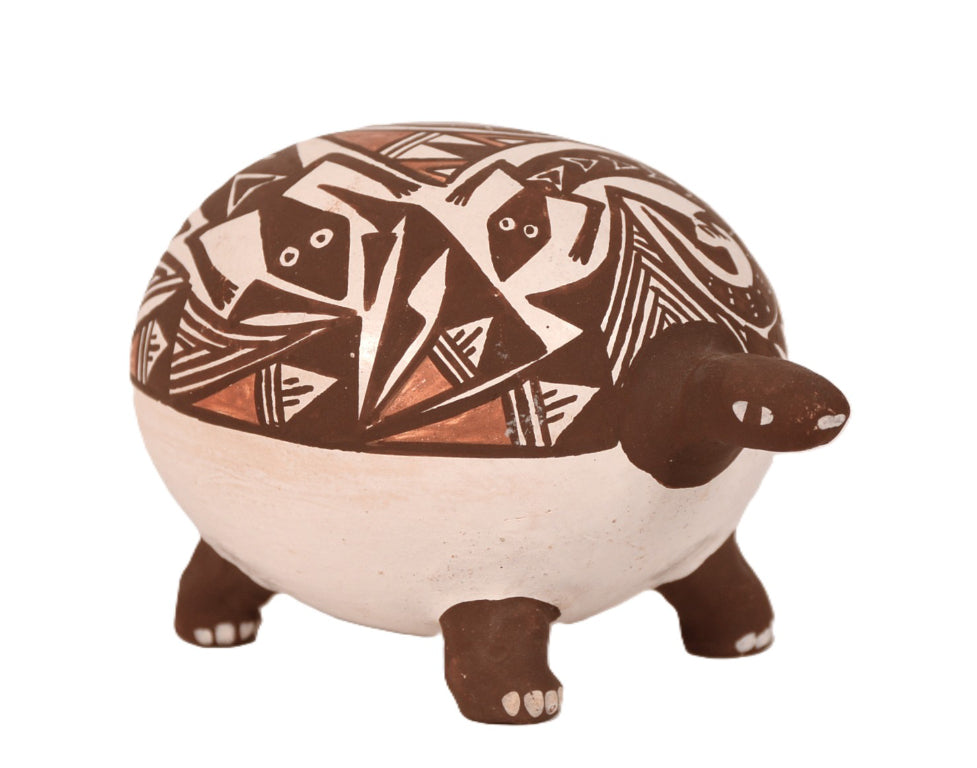 Acoma Pueblo Brown Painted Turtle Pottery By P. Iule