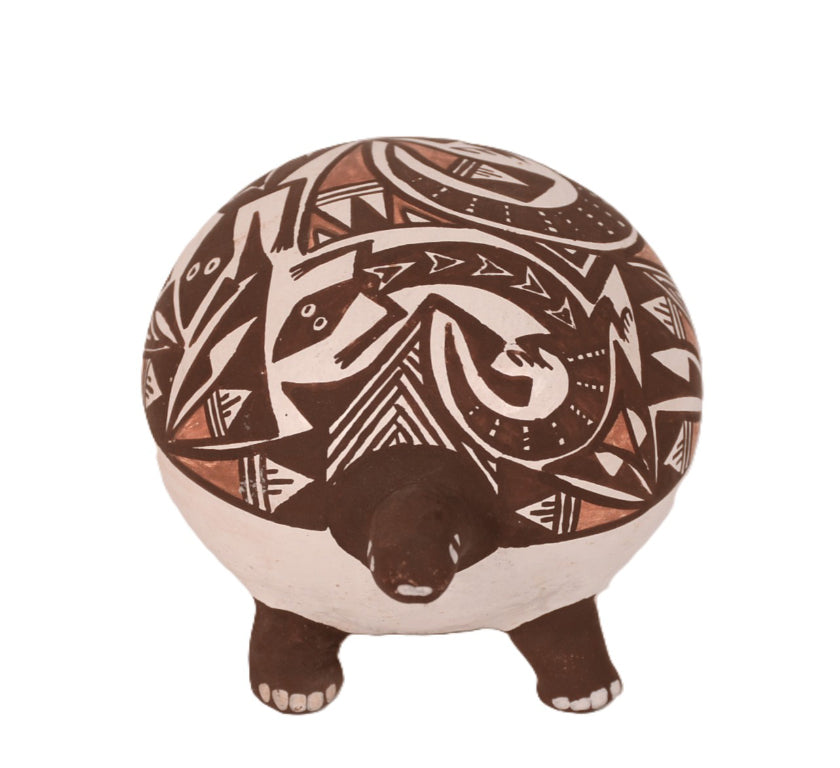 Acoma Pueblo Brown Painted Turtle Pottery By P. Iule