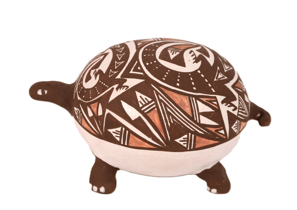 Acoma Pueblo Brown Painted Turtle Pottery By P. Iule
