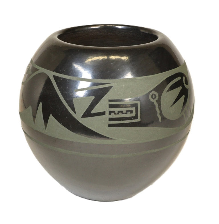 San Ildefonso Pueblo Black Pottery By Than Tsideh Green Matte Paint