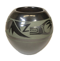 San Ildefonso Pueblo Black Pottery By Than Tsideh Green Matte Paint